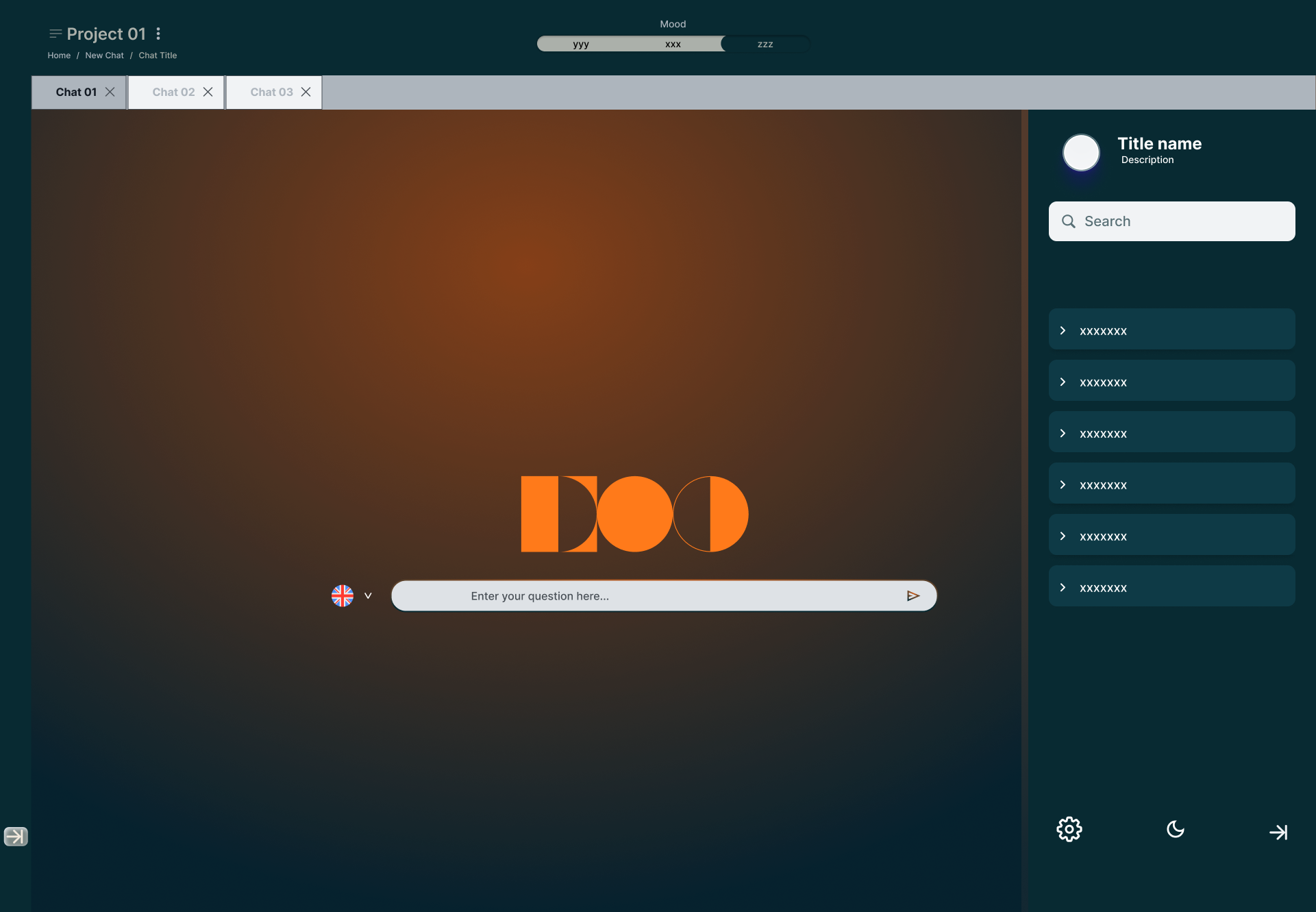 Expanded chat interface sidebar with grouped navigation