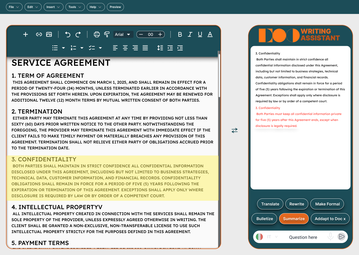 Writing Assistant summarization state