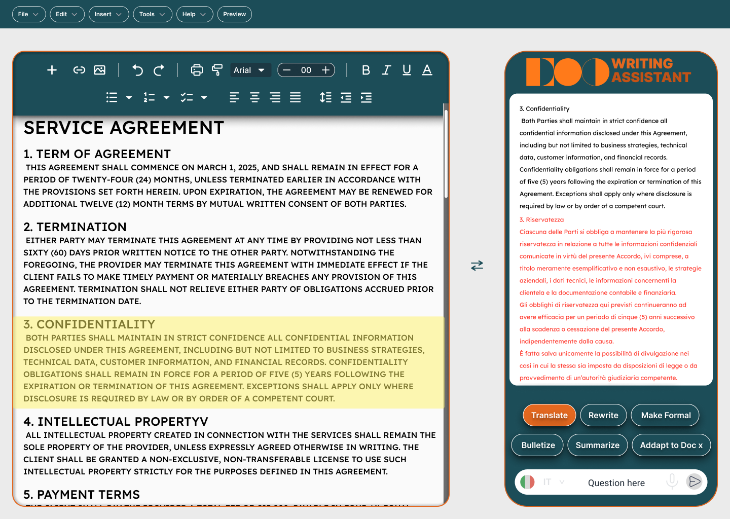 Writing Assistant translation state